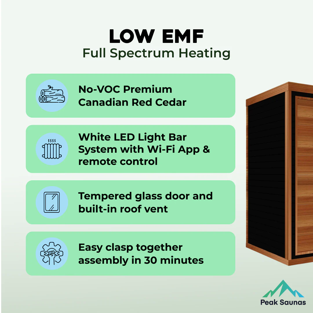 Fuji 2-Person Full Spectrum Infrared Sauna with Full-Body Medical-Grade Red Light Therapy & Smart WiFi App Control - Image 14